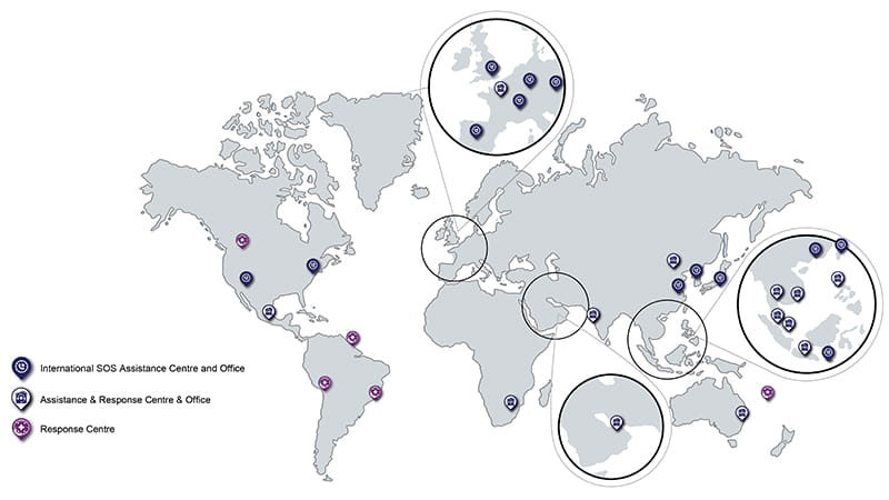 Map with our response centre locations