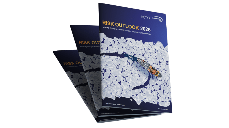 mockup of International SOS' 2026 Risk Outlook Report